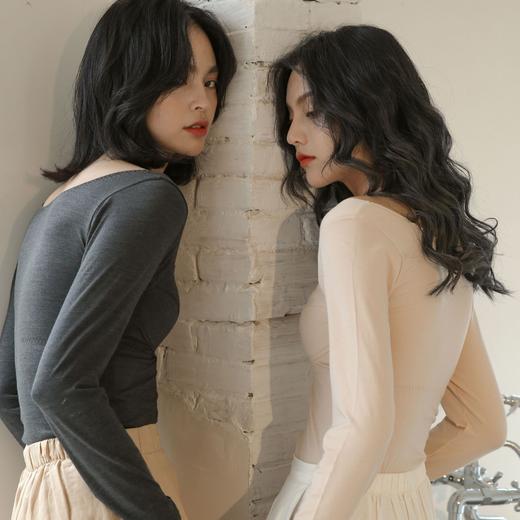 薄款德绒无痕保暖内衣上衣发热带胸垫冬季V领打底衫女士秋衣紧身 商品图1