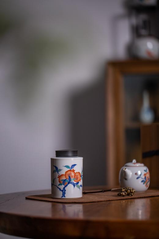 茶道配件-茶叶罐-青花斗彩锡口随身仓 商品图2