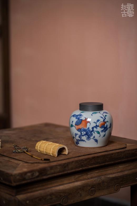 观云拟古青花斗彩多子多福锡盖茶仓 商品图3