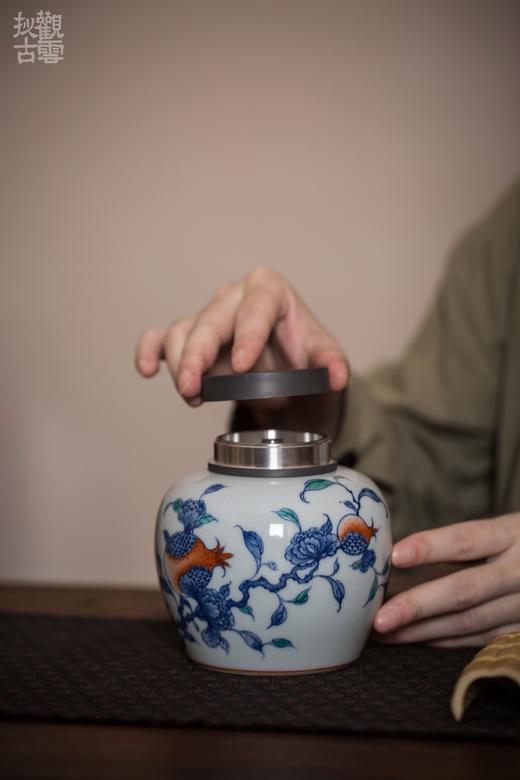 观云拟古青花斗彩多子多福锡盖茶仓 商品图6