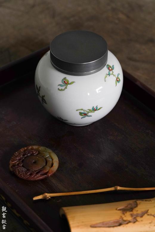 茶道配件-茶叶罐-粉彩兰花锡口茶仓 商品图1