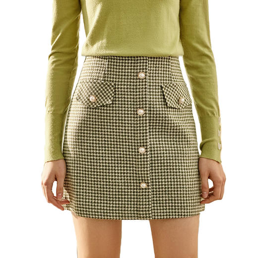 欧芮儿格子高腰半身裙女新款时尚百搭中长款包臀A字裙 商品图0