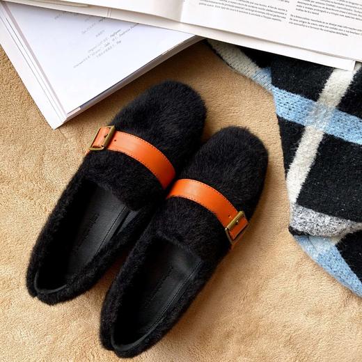 温暖毛毛鞋 4色可选 质感貂毛 可爱圆头 时尚金属马衔扣 柔软内里垫脚 防滑纹设计 商品图7
