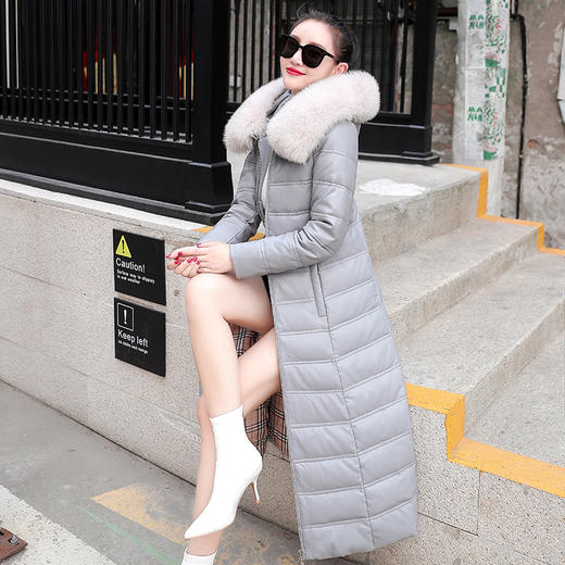 NQS-Q988海宁绵羊皮真皮羽绒服女式中长款大码加厚狐狸毛领外套 商品图3