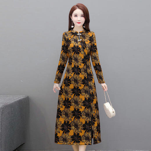 YWE-LFDS-KL20B239新款复古优雅修身印花打底连衣裙 商品图1