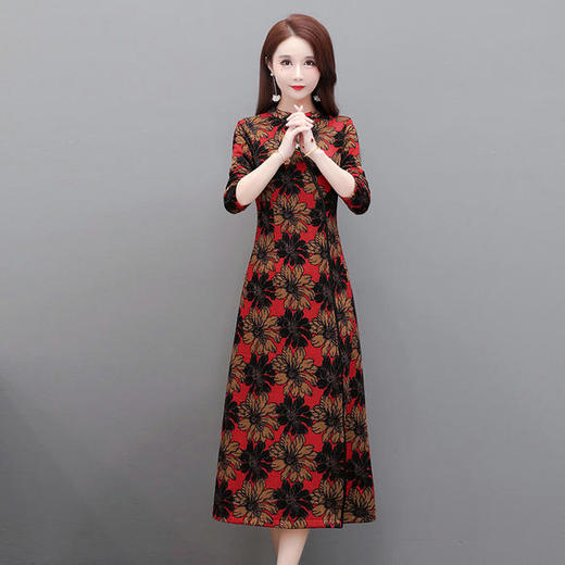 YWE-LFDS-KL20B239新款复古优雅修身印花打底连衣裙 商品图2