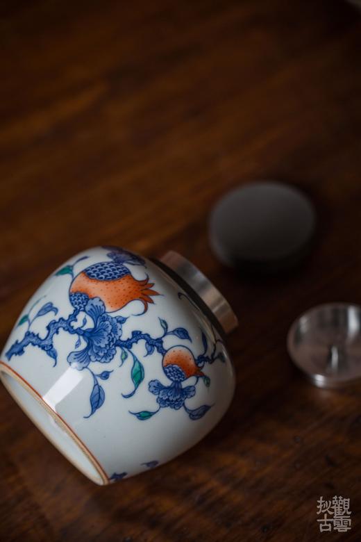 观云拟古青花斗彩多子多福锡盖茶仓 商品图5
