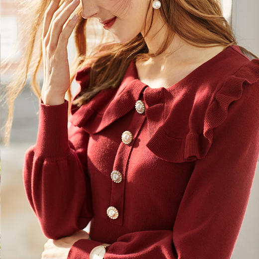 欧芮儿长袖针织连衣裙女气质显瘦收腰2021冬季新品中长款A字裙ins 商品图1