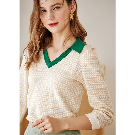 欧芮儿V领七分袖针织衫薄款上衣女新款百搭上衣 商品图2