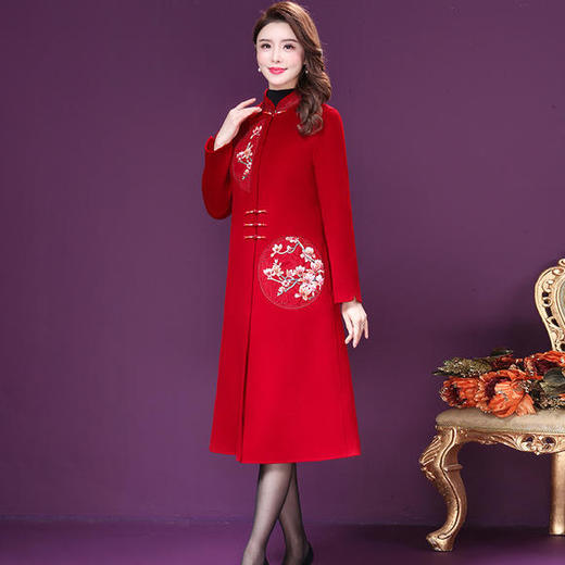 NYL-683705毛呢外套2020秋冬新款韩版气质绣花拼接立领修身妈妈装 商品图2