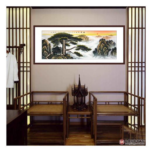 侯志明《迎客松》68*178cm 山水横幅作品 茶室/客厅挂画 商品图3