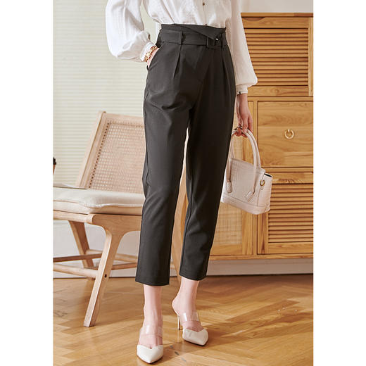 欧芮儿高腰显瘦九分黑色休闲裤女薄款新款垂感锥型哈伦裤 商品图0