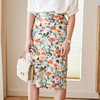 欧芮儿印花半身裙中长款女高腰显瘦新款后开叉a字包臀裙 商品缩略图0