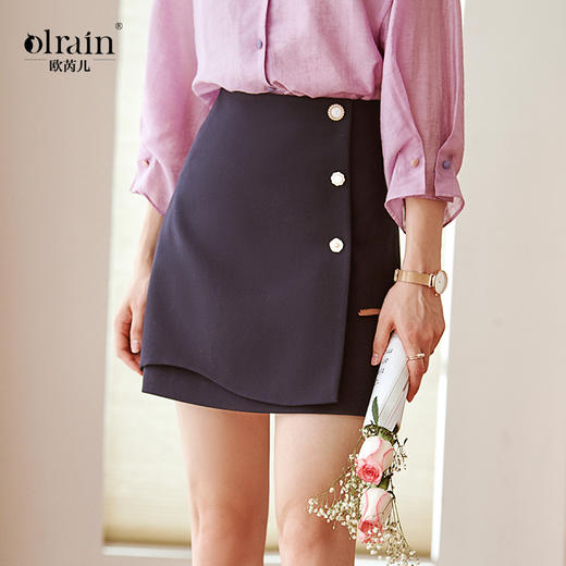 欧芮儿高腰显瘦不规则半身裙女修身复古百搭a字短裙 商品图0