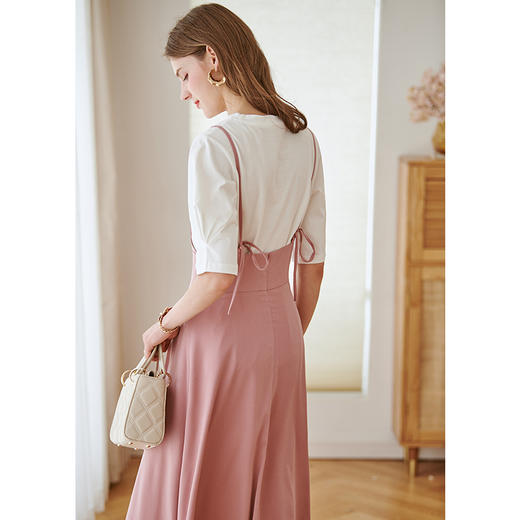 欧芮儿吊带半身裙中长款女高腰显瘦年新款粉色减龄背带裙 商品图3