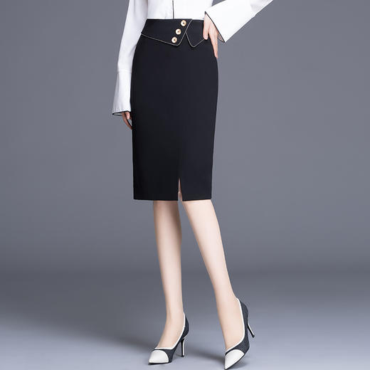 KPZ-KPJX92066半身裙女秋冬季高腰中长款包臀裙显瘦开叉一步裙职业包裙 商品图1
