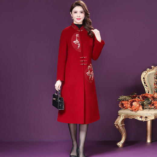 NYL-683705毛呢外套2020秋冬新款韩版气质绣花拼接立领修身妈妈装 商品图1