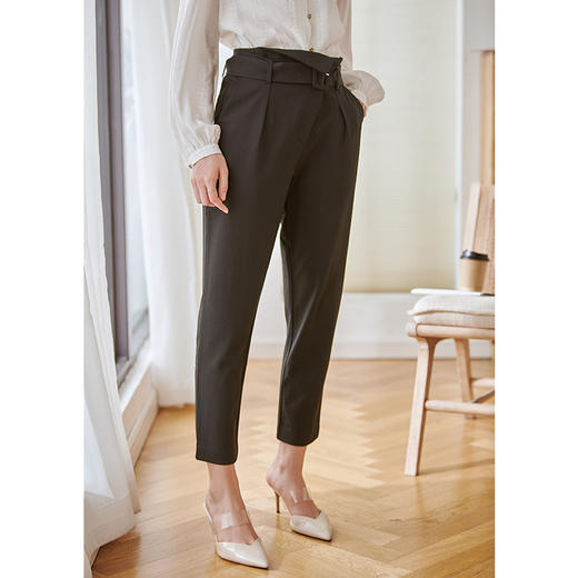 欧芮儿高腰显瘦九分黑色休闲裤女薄款新款垂感锥型哈伦裤 商品图2