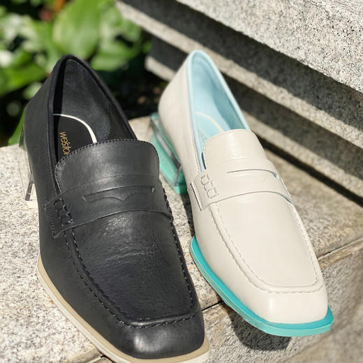 westory商场同款2020中性休闲方头粗跟乐福鞋个性潮味真皮单鞋女W20AM51631 商品图2