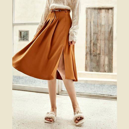 欧芮儿法式通勤优雅高腰显瘦半身裙女开叉中长款A字裙 商品图2