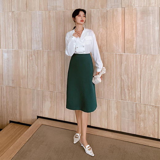 欧芮儿高腰显瘦纯色A字半身裙女早新品OL职业中长款裙子 商品图1