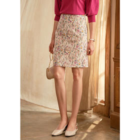 欧芮儿高腰显瘦印花半身裙女新款百搭轻熟风包臀A字短裙