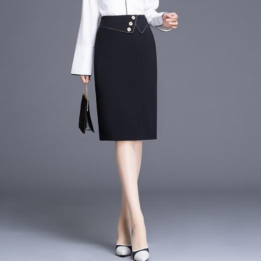 KPZ-KPJX92066半身裙女秋冬季高腰中长款包臀裙显瘦开叉一步裙职业包裙 商品图2