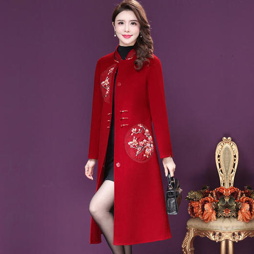 NYL-683705毛呢外套2020秋冬新款韩版气质绣花拼接立领修身妈妈装 商品图0