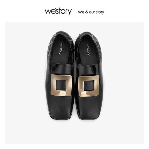 westory商场同款方扣懒人鞋异形粗跟低跟通勤松紧鞋口女单鞋W29CM70551 商品图1