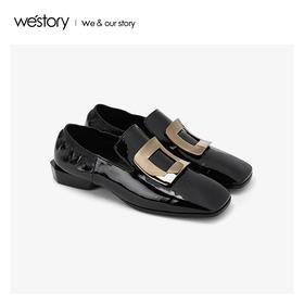 westory商场同款方扣懒人鞋异形粗跟低跟通勤松紧鞋口女单鞋W29CM70551