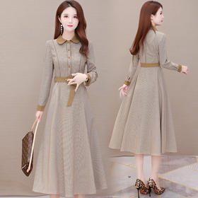 YX-YJ-ZN15时尚显瘦格纹连衣裙女2020年秋季新款气质高端轻熟风洋气A字裙