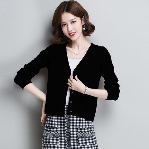 TZR-AL-217羊毛衫女短款毛衣百搭针织衫开衫女长袖宽松外套v领上衣 商品图3