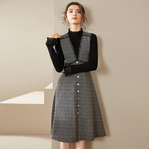 洛诗琳冬季新款小香风马甲背心连衣裙两件套 商品图3