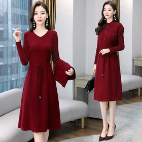 WZNH-XXM2141优雅气质修身显瘦针织两件套连衣裙