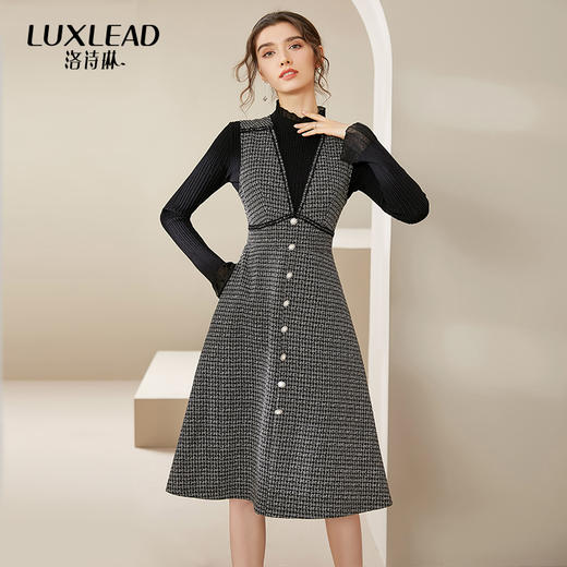 洛诗琳冬季新款小香风马甲背心连衣裙两件套 商品图0