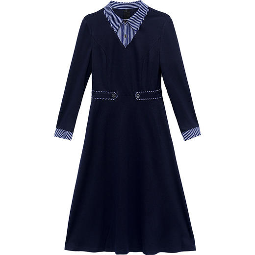 YWE-KED91317衬衣领条纹连衣裙女2020秋新款修身气质减龄长袖中长款过膝a字裙 商品图4