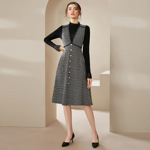 洛诗琳冬季新款小香风马甲背心连衣裙两件套 商品图1