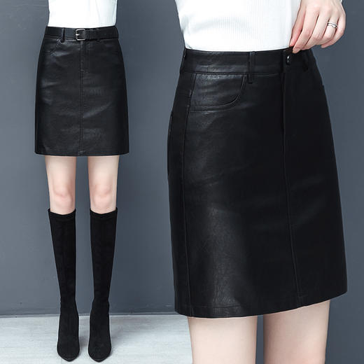 ZMYP-895皮裙女绵羊皮中裙气质显瘦包臀半身裙 商品图0