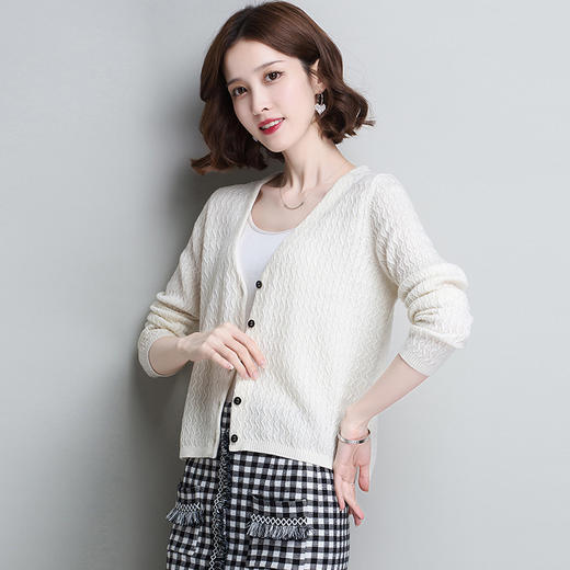 TZR-AL-217羊毛衫女短款毛衣百搭针织衫开衫女长袖宽松外套v领上衣 商品图1