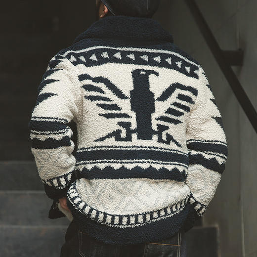 马登工装美式复古印第安纳瓦霍雷鸟毛衣冬季保暖加厚针织开衫男潮 商品图3