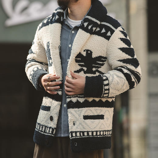 马登工装美式复古印第安纳瓦霍雷鸟毛衣冬季保暖加厚针织开衫男潮 商品图2