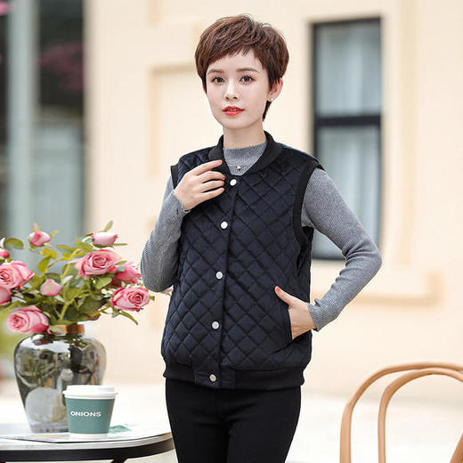 LH-5852秋冬短款无袖小棉袄坎肩四五十岁中年妈妈棉马甲 商品图2