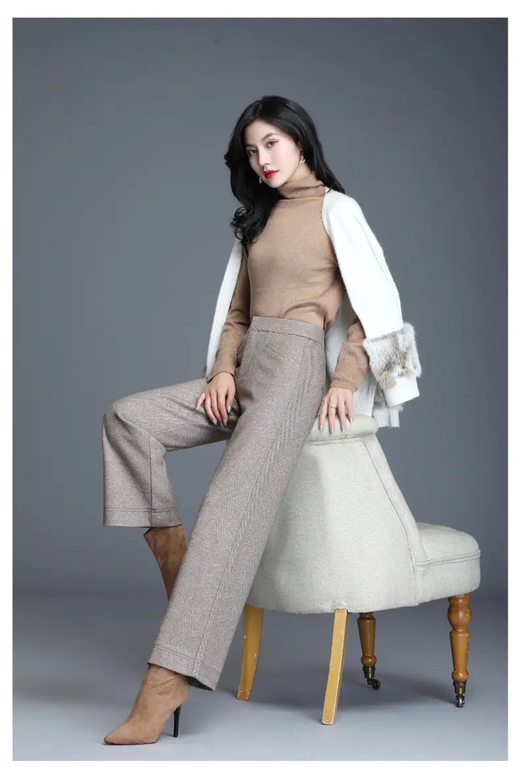 高腰垂感阔直筒,毛呢双面拉毛裤子 mfe8826