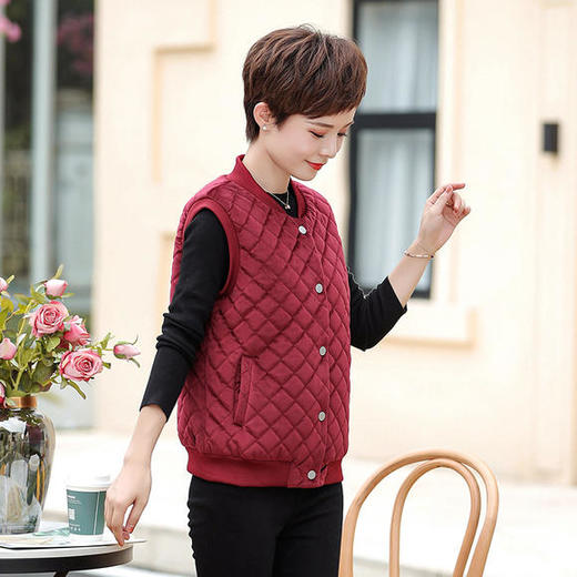 LH-5852秋冬短款无袖小棉袄坎肩四五十岁中年妈妈棉马甲 商品图3