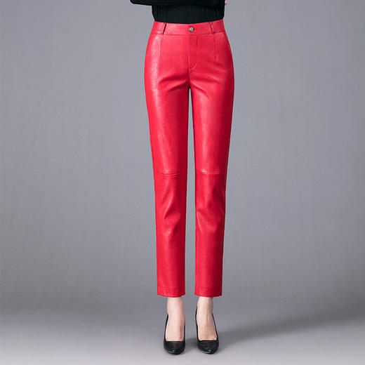 SDN-E62305高腰显瘦烟管裤2020秋冬新款外穿绵羊皮小脚九分裤 商品图3