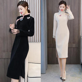 AHM-xysp3078改良版旗袍加厚大码优雅连衣裙