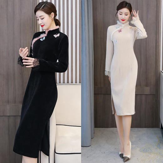 AHM-xysp3078改良版旗袍加厚大码优雅连衣裙 商品图0