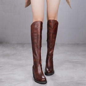 HG-H2002-225冬新款过膝长靴女头层牛皮高筒高跟时尚真皮骑士靴