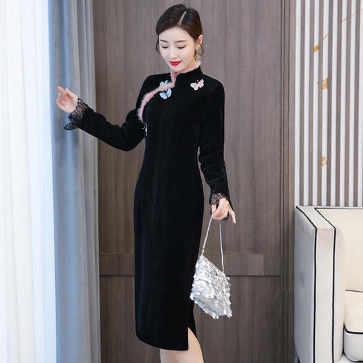 AHM-xysp3078改良版旗袍加厚大码优雅连衣裙 商品图2