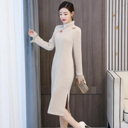 AHM-xysp3078改良版旗袍加厚大码优雅连衣裙 商品图3